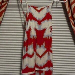 Red and White Strappy Backless Dress by Tart, Rayon/spandex blend, Size Small